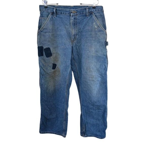Carhartt Mens Vintage Blue Denim Work Jeans thrashed/Distressed workwear - Picture 1 of 12
